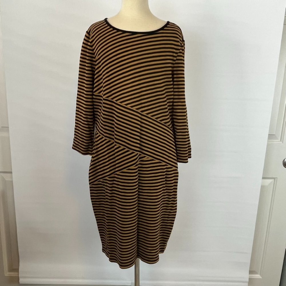Spense Striped Brown & Black Dress ((size Large))